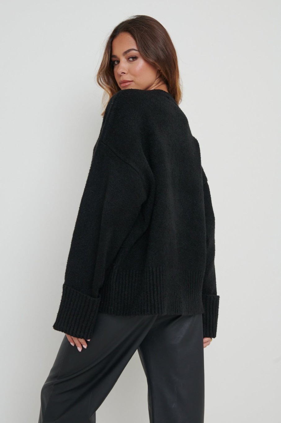 Clothing Pretty Lavish | Camille Oversized Borg Jumper Black