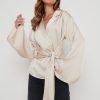 Clothing Pretty Lavish | Louis Satin Wrap Blouse Champagne