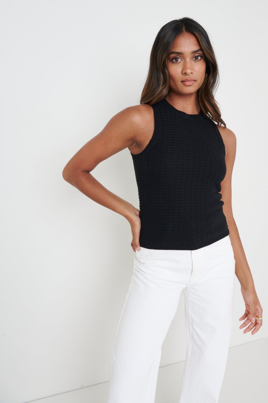 Clothing Pretty Lavish | Billie Crochet Knit Top Black