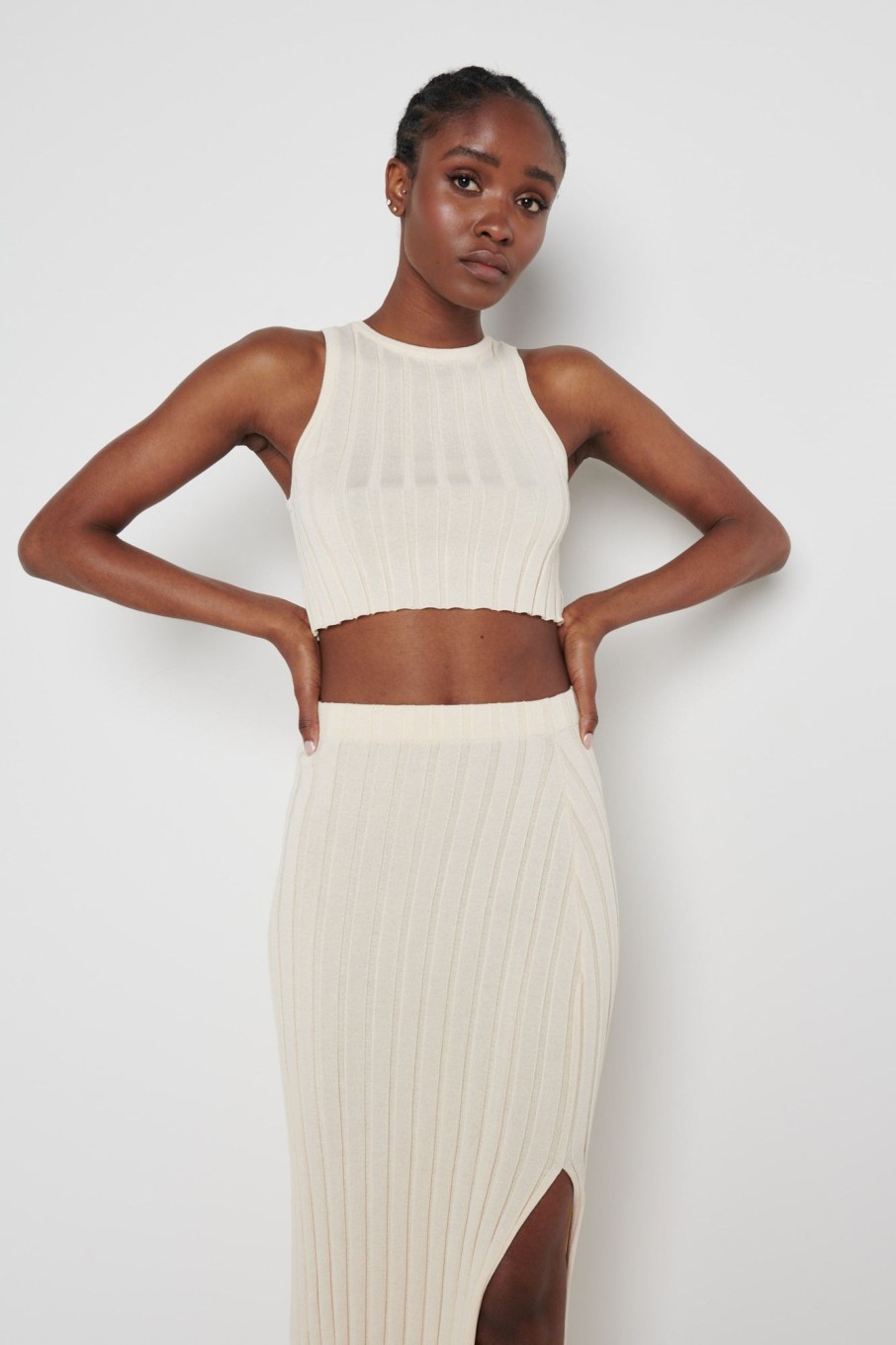 Clothing Pretty Lavish | Auden Rib Knit Crop Top Cream