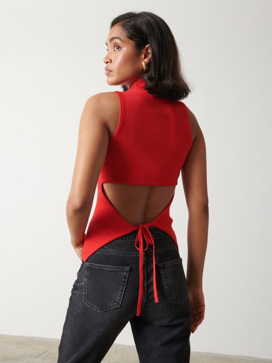 Clothing Pretty Lavish | Eva Backless Knit Top Red