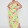 Clothing Pretty Lavish | Keisha Ruched Midaxi Dress Curve Lemon Abstract Floral