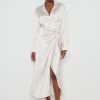 Clothing Pretty Lavish | Ronnie Satin Wrap Dress Cream