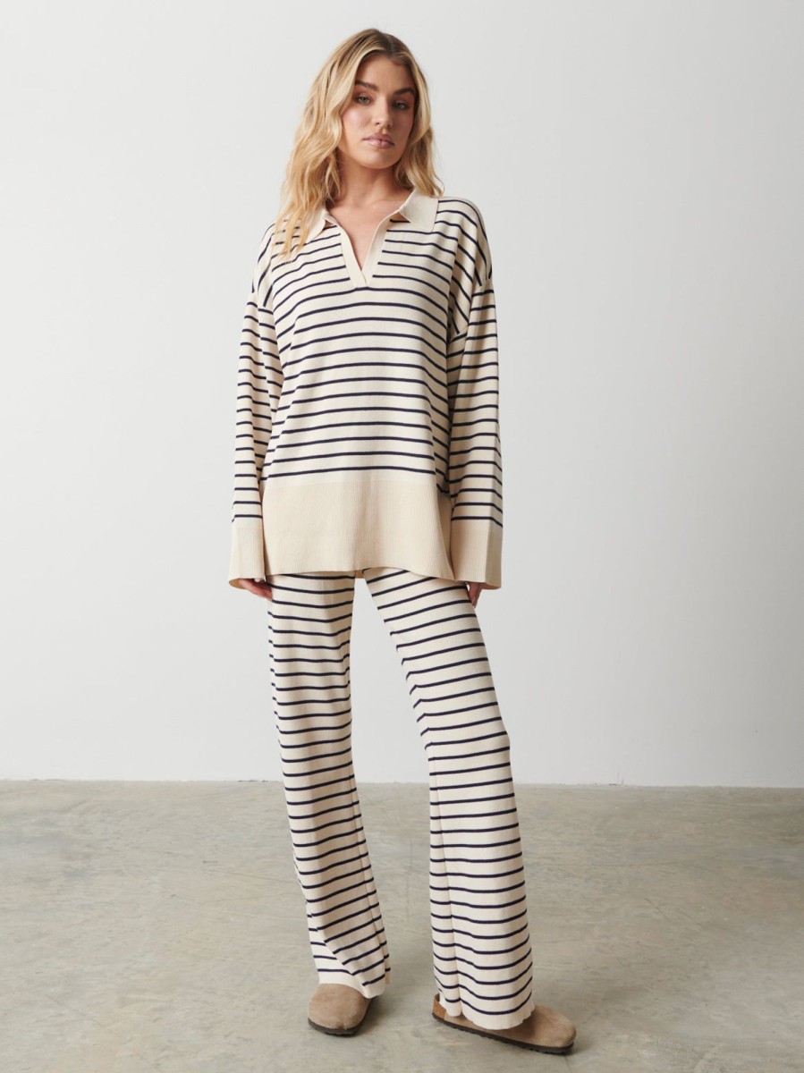 Clothing Pretty Lavish | Hayden Striped Trouser Cream And Navy