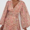 Clothing Pretty Lavish | Tori Mini Drape Dress Orange Ditsy Floral