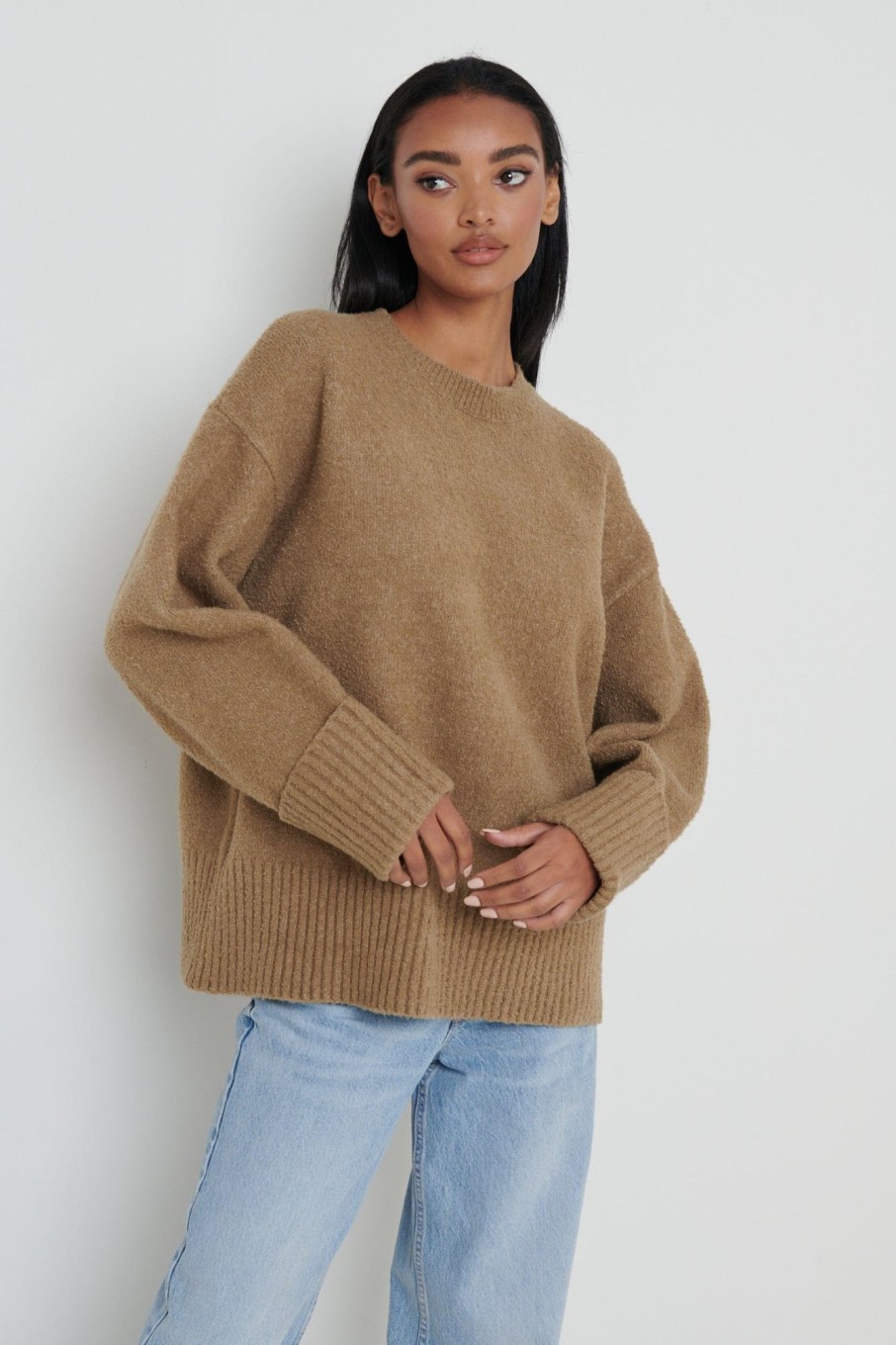 Clothing Pretty Lavish | Camille Oversized Borg Jumper Brown