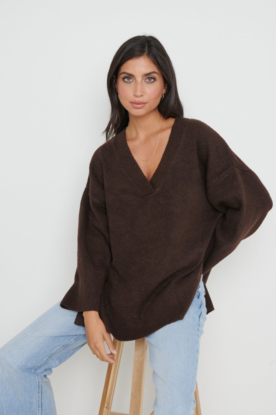 Clothing Pretty Lavish | Myla Oversized Jumper Brown