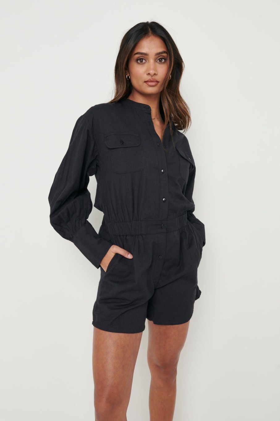 Clothing Pretty Lavish | Bennie Collared Playsuit Black