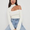 Clothing Pretty Lavish | Presley High Neck Cut Out Knit Top Cream