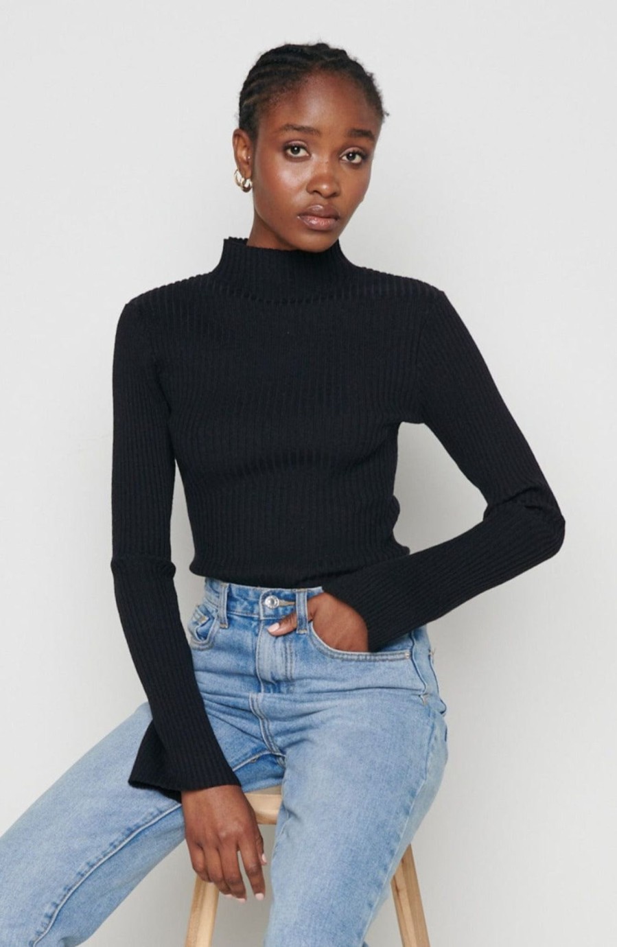 Clothing Pretty Lavish | Abbey Ribbed Grown Neck Top Black