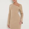 Clothing Pretty Lavish | Amie Asymmetric Button Mini Dress Beige