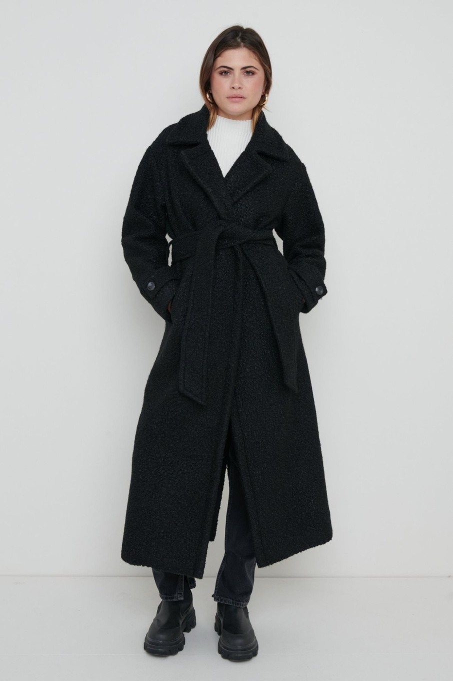 Clothing Pretty Lavish | Grayson Boucle Oversized Coat Black