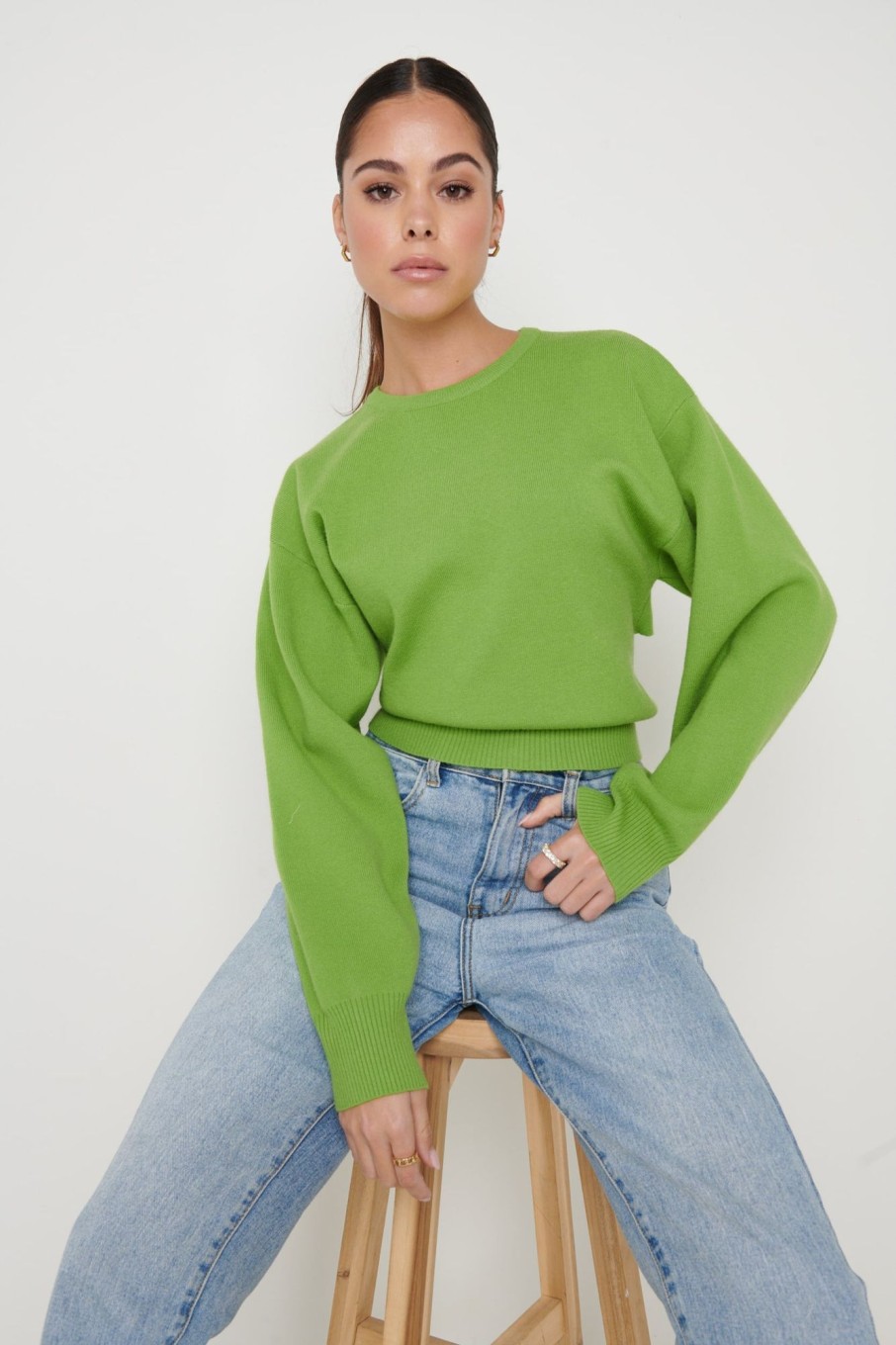 Clothing Pretty Lavish | Nola Knitted Tie Back Jumper Green