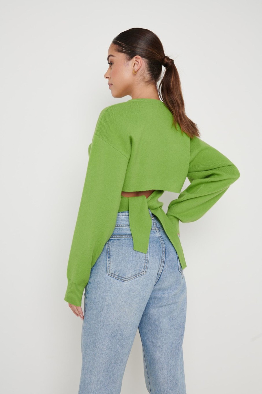 Clothing Pretty Lavish | Nola Knitted Tie Back Jumper Green