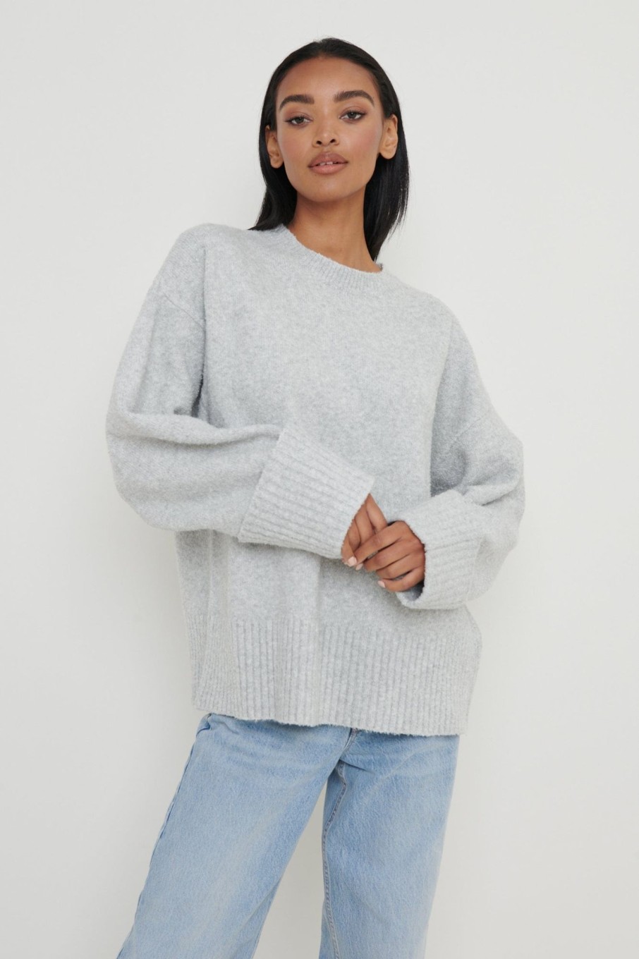 Clothing Pretty Lavish | Camille Oversized Borg Jumper Grey