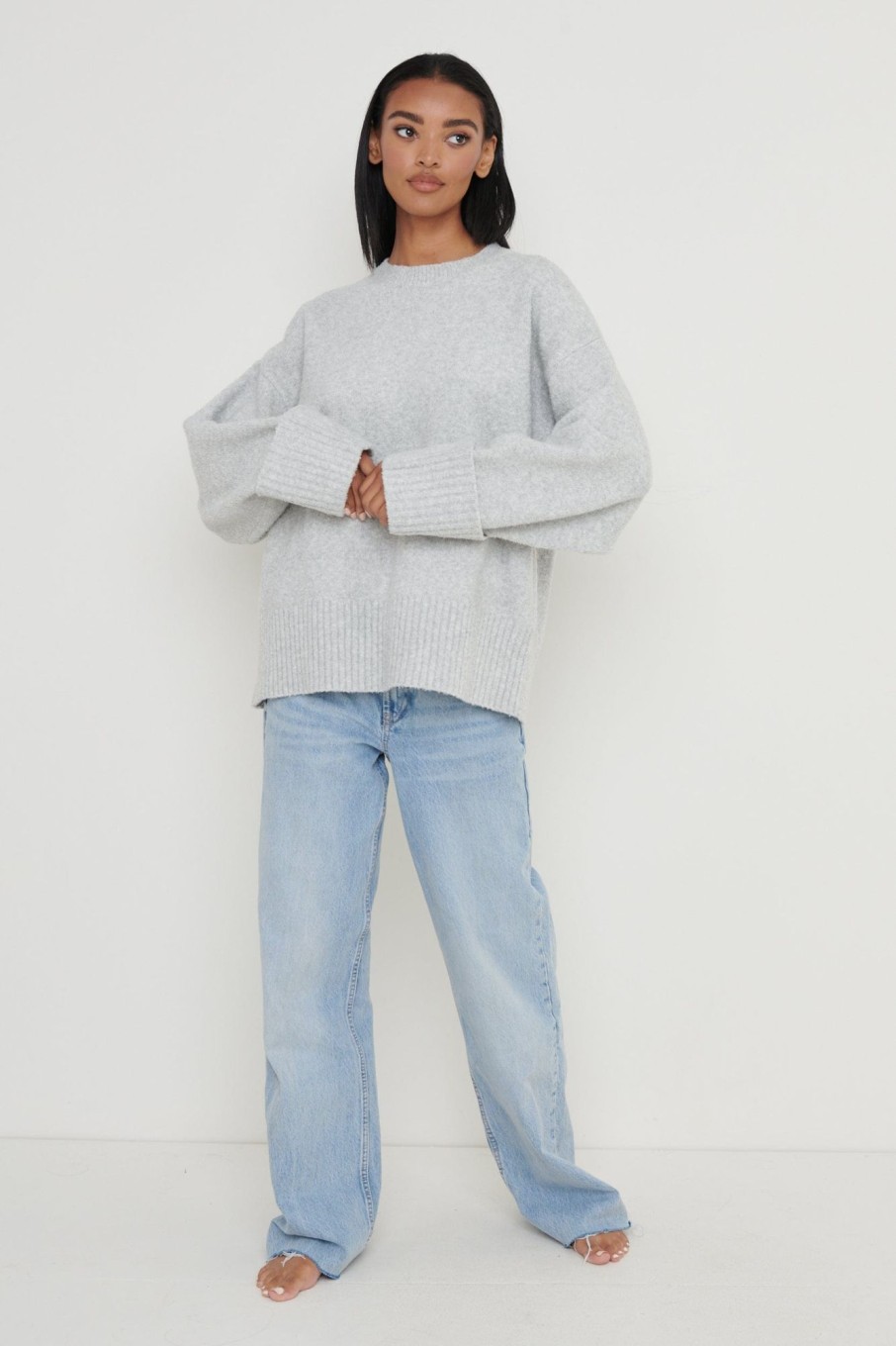 Clothing Pretty Lavish | Camille Oversized Borg Jumper Grey