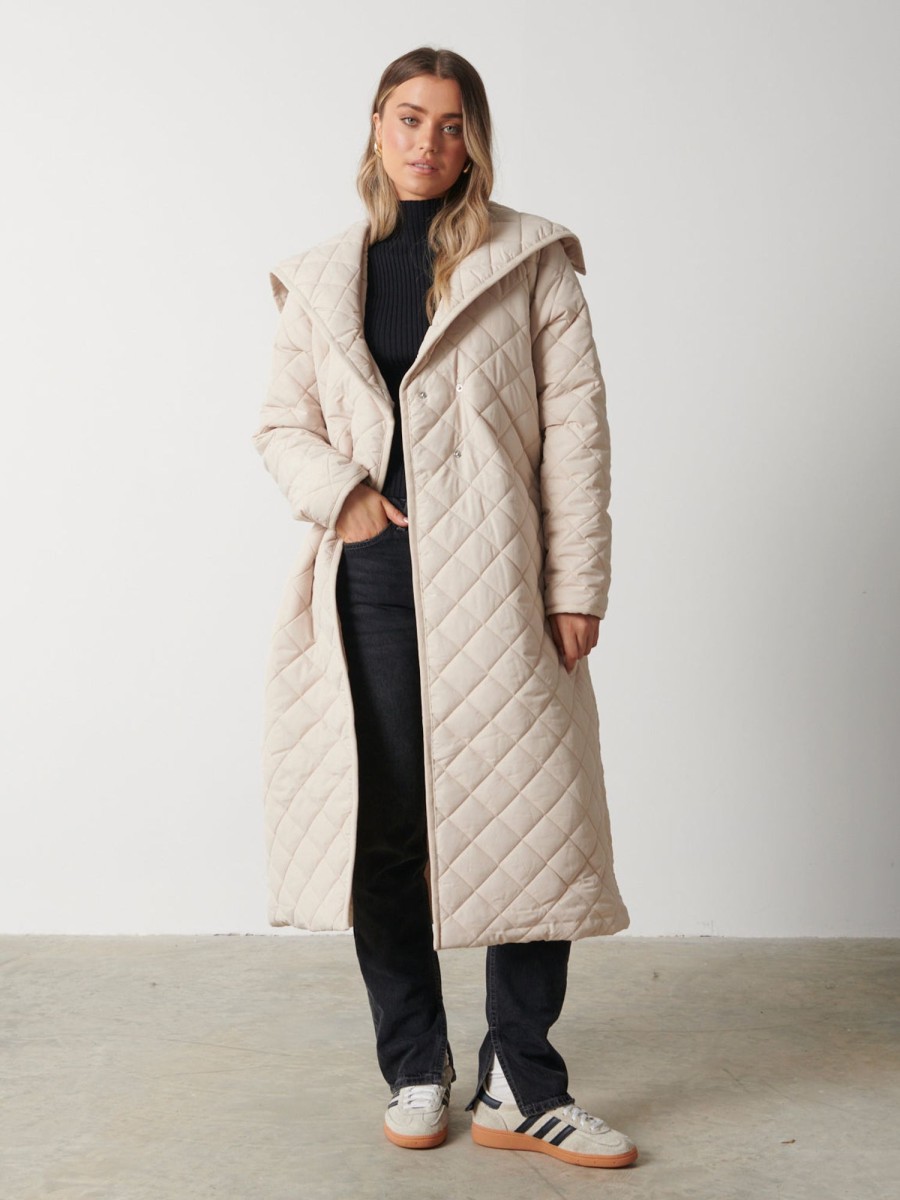 Clothing Pretty Lavish | Denver Quilted Oversized Coat Stone