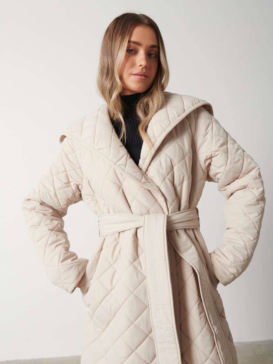 Clothing Pretty Lavish | Denver Quilted Oversized Coat Stone