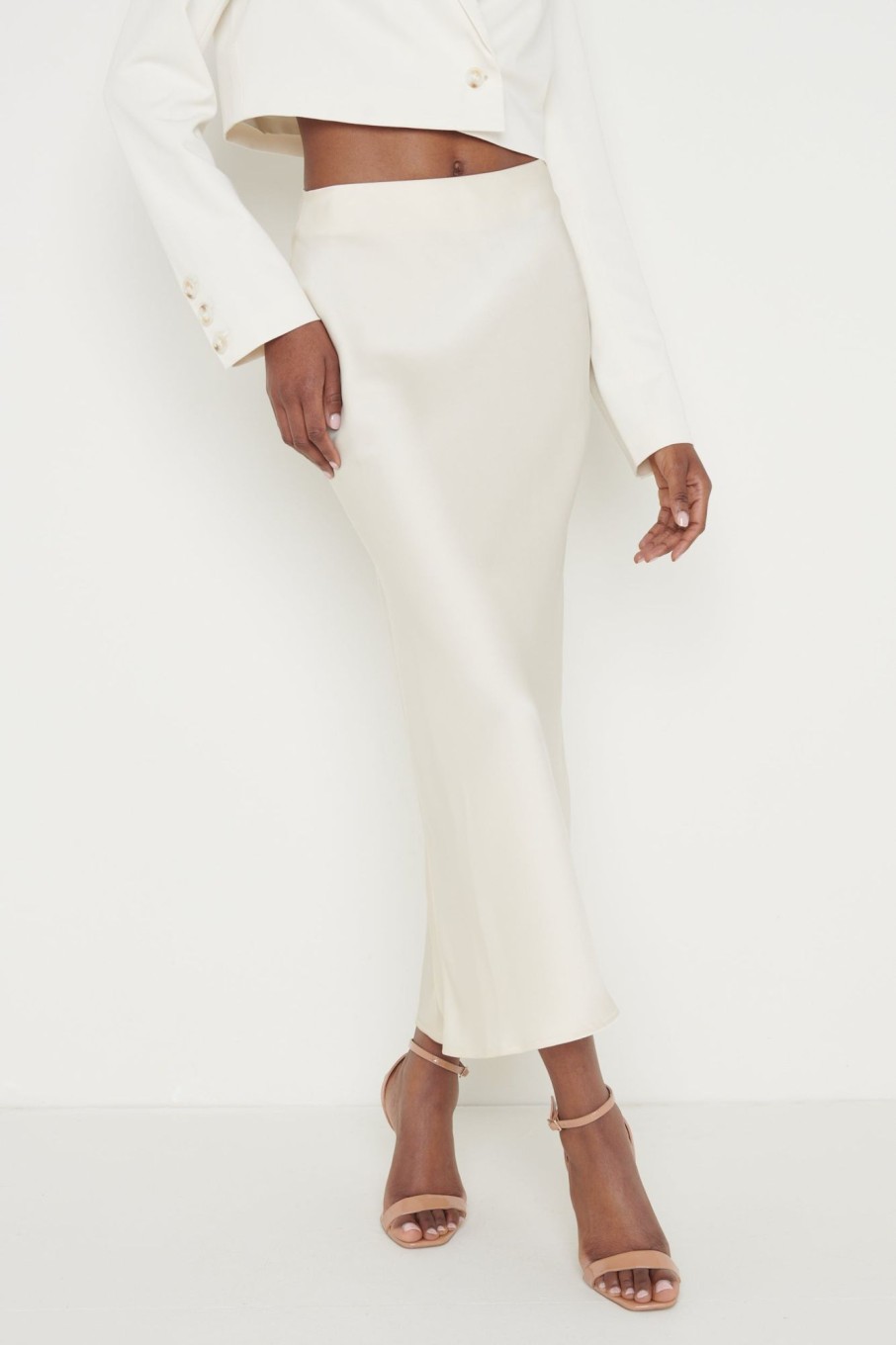 Clothing Pretty Lavish | Breya Satin Midaxi Skirt Cream