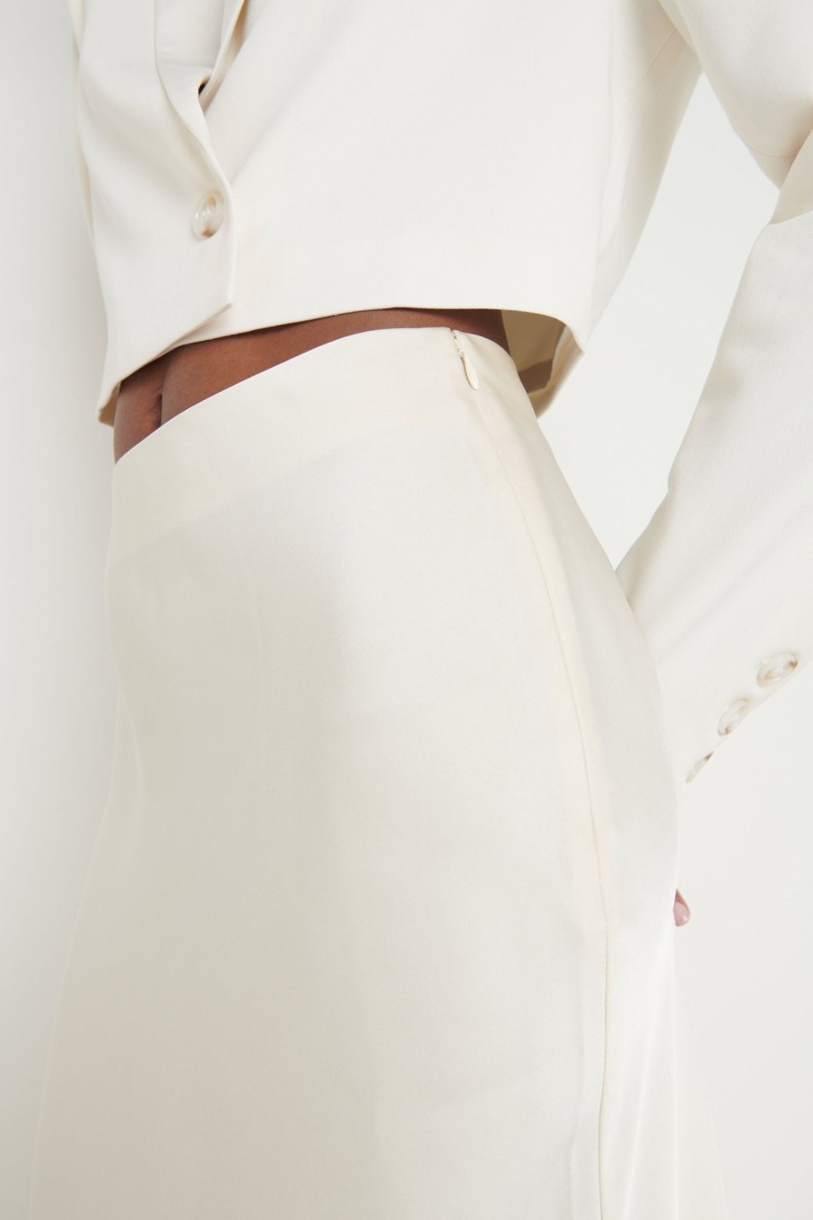 Clothing Pretty Lavish | Breya Satin Midaxi Skirt Cream