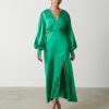 Clothing Pretty Lavish | Annalise Backless Balloon Sleeve Satin Dress Emerald