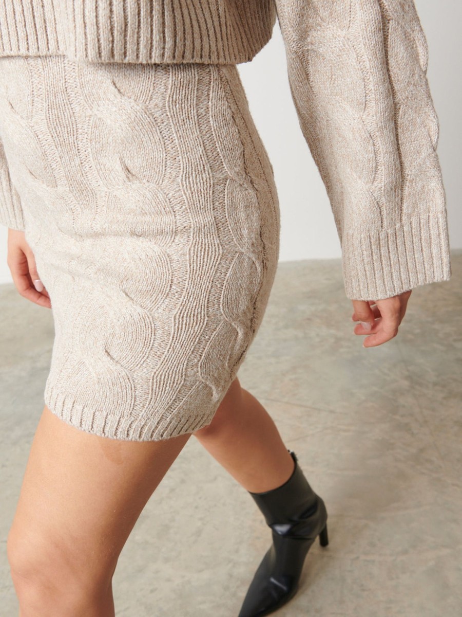 Clothing Pretty Lavish | Hunter Cable Knit Mini Skirt Beige