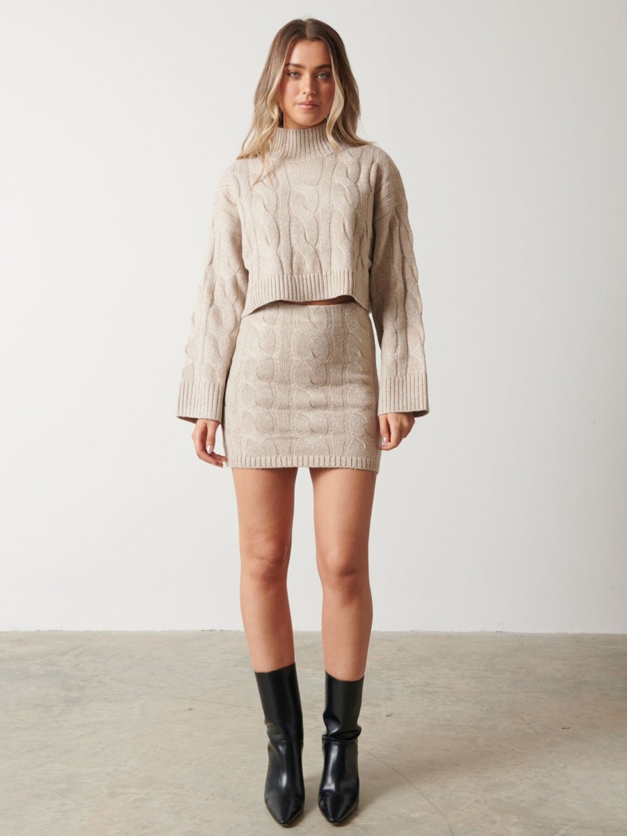 Clothing Pretty Lavish | Hunter Cable Knit Mini Skirt Beige