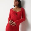 Clothing Pretty Lavish | Lana Sweetheart Neck Knit Dress Red