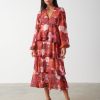 Clothing Pretty Lavish | Ashton Ruffle Midi Dress Orange And Wine Floral