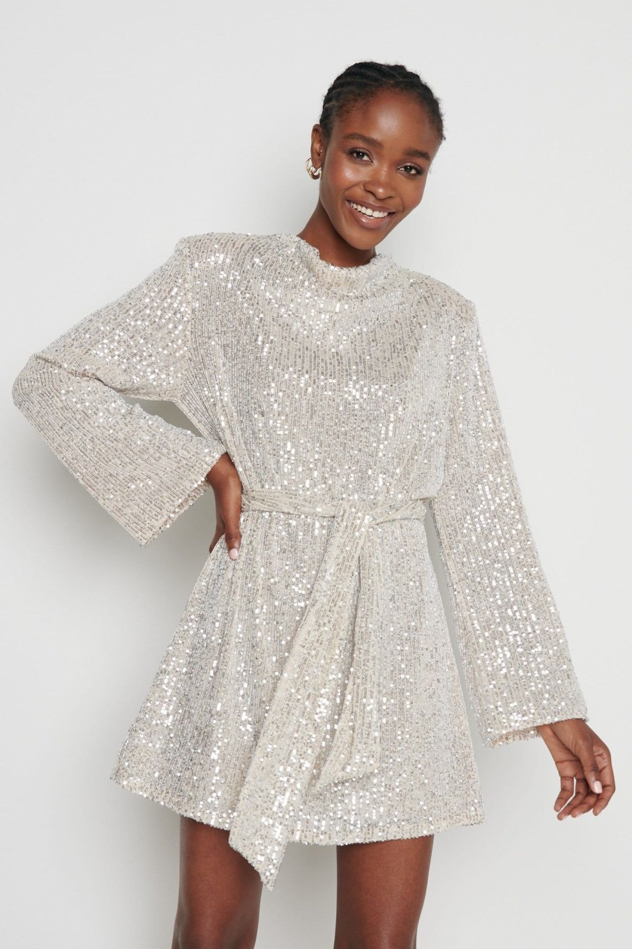 Clothing Pretty Lavish | Jayda Sequin Cowl Neck Dress Silver