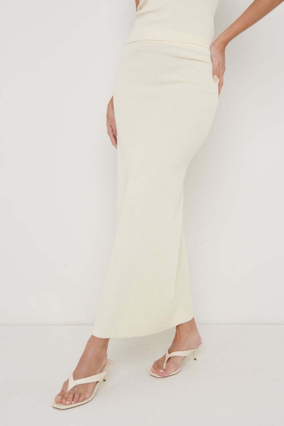 Clothing Pretty Lavish | Reese Midaxi Knit Skirt Cream