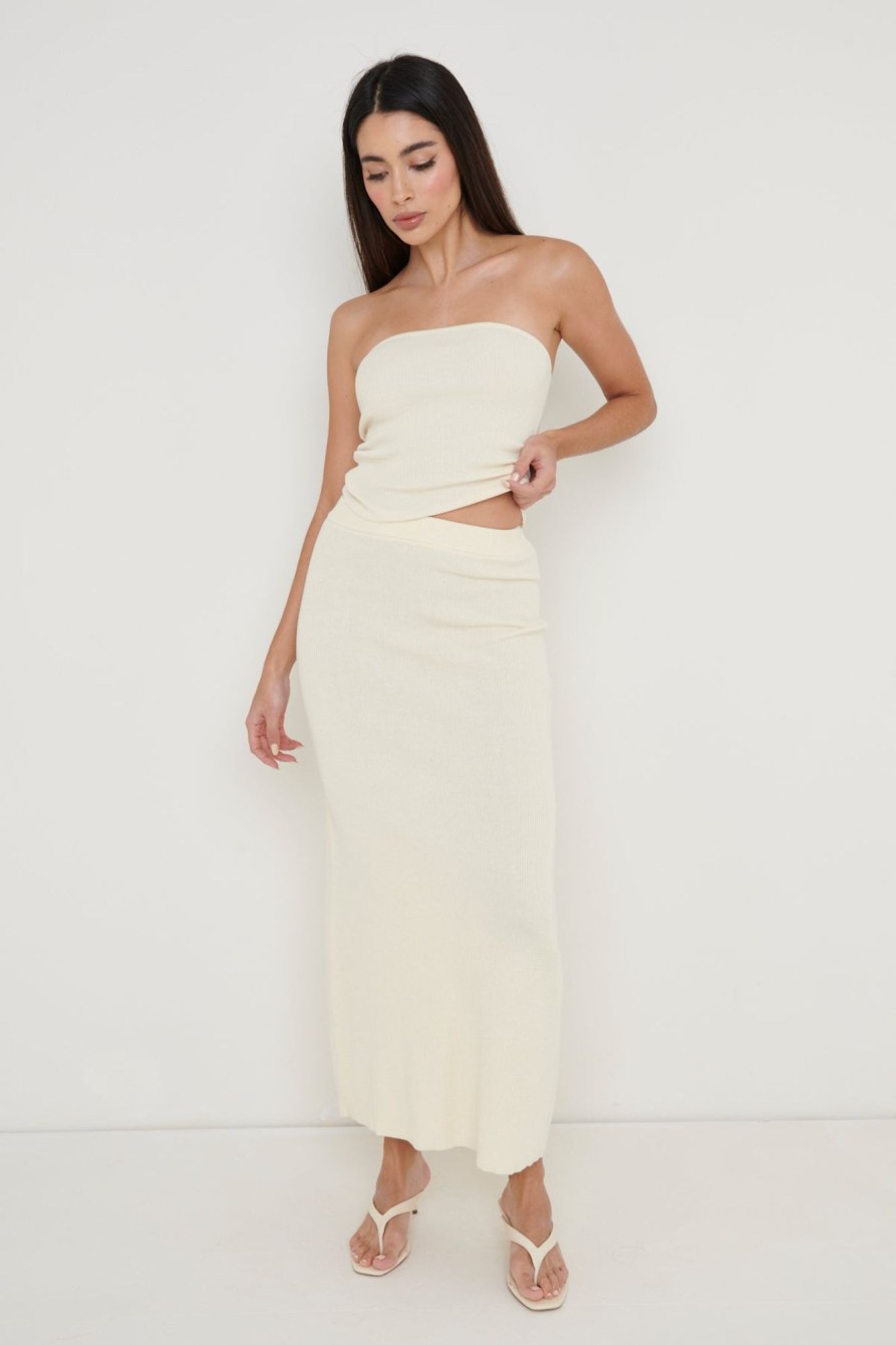 Clothing Pretty Lavish | Reese Midaxi Knit Skirt Cream