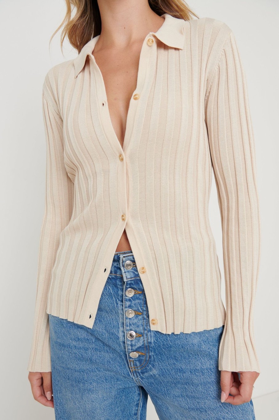 Clothing Pretty Lavish | Micah Ribbed Knit Button Shirt