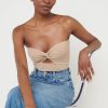 Clothing Pretty Lavish | Annabelle Twist Bardot Knit Top Beige