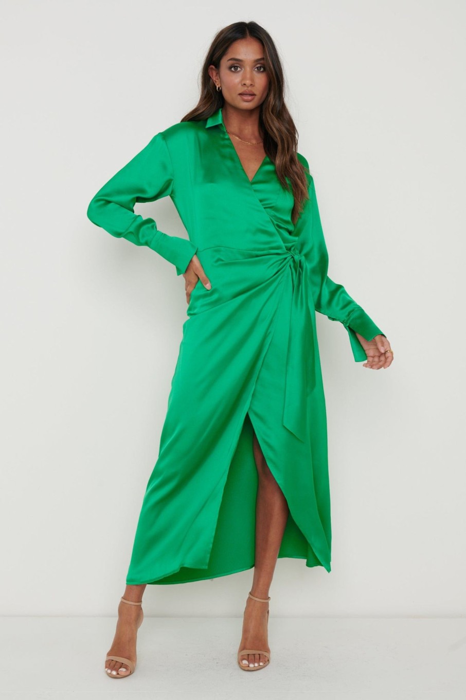 Clothing Pretty Lavish | Ronnie Recycled Satin Wrap Dress Emerald