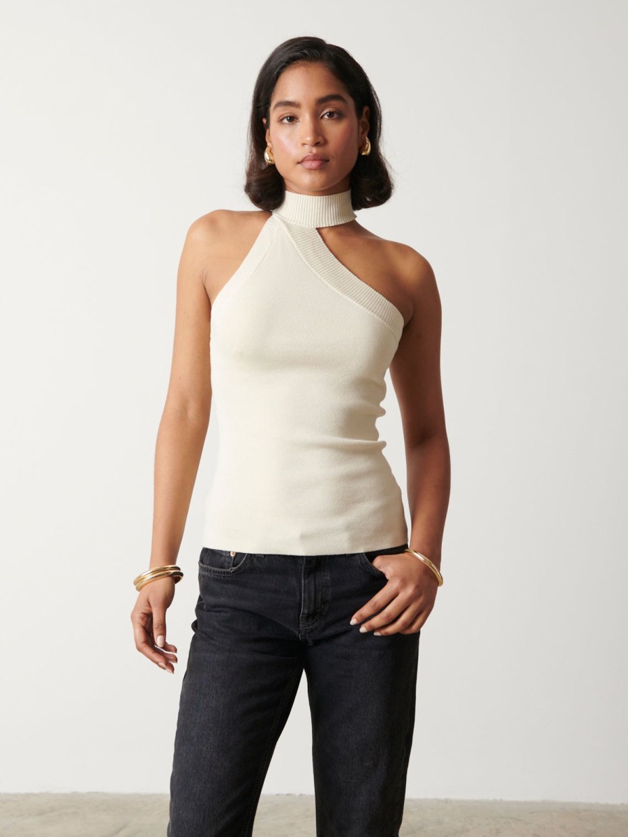 Clothing Pretty Lavish | Mia Turtle Neck Asymmetric Knit Top Cream