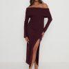 Clothing Pretty Lavish | Payton Asymmetric Bardot Knit Dress Red