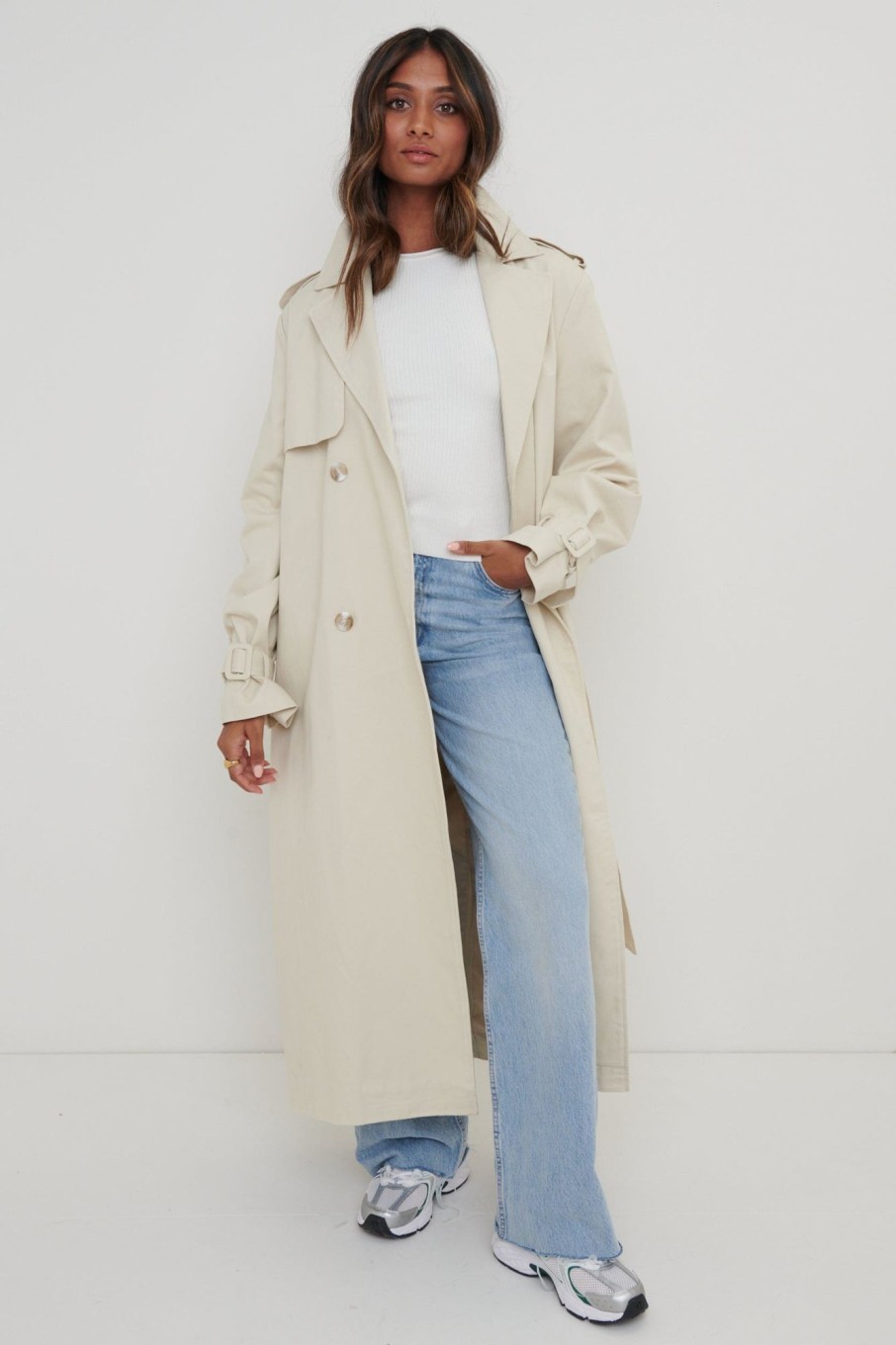 Clothing Pretty Lavish | River Oversized Trench Stone