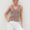 Clothing Pretty Lavish | Casey Sleeveless Button Top Taupe