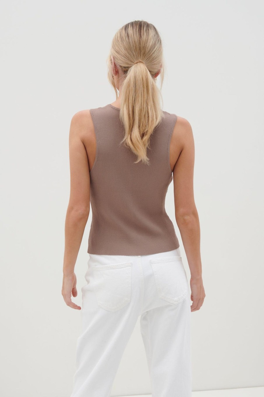 Clothing Pretty Lavish | Casey Sleeveless Button Top Taupe