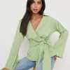 Clothing Pretty Lavish | Louis Linen Wrap Blouse Green