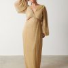 Clothing Pretty Lavish | Zaya Plisse Metallic Maxi Dress Curve Gold