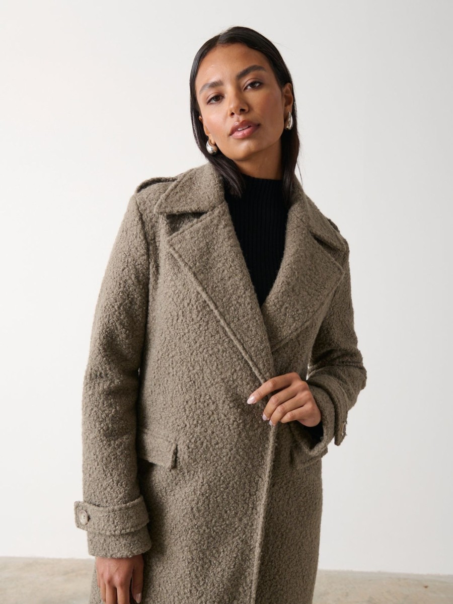 Clothing Pretty Lavish | Halston Oversized Boucle Coat Taupe