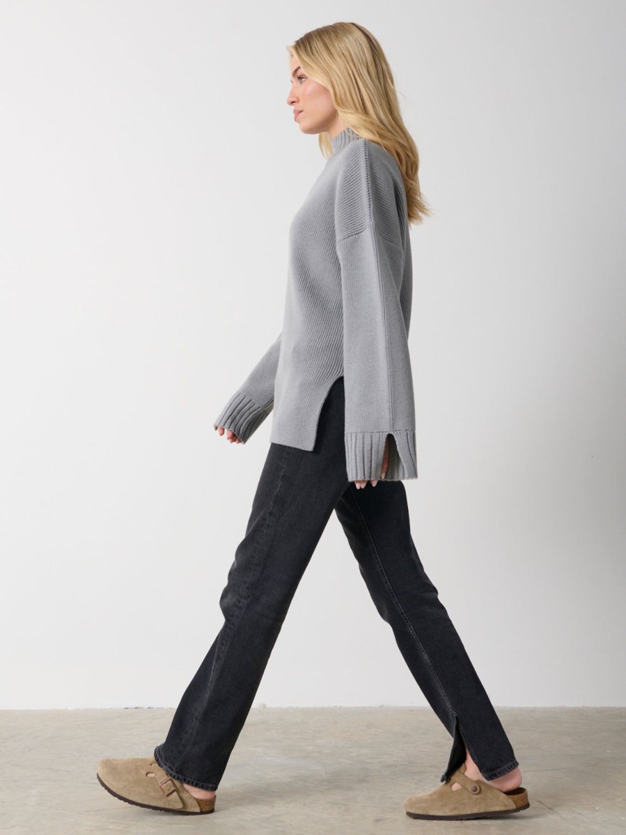 Clothing Pretty Lavish | Amory Grown Neck Knit Jumper Grey