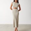 Clothing Pretty Lavish | Georgie Plisse Knit Midaxi Dress Champagne