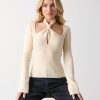 Clothing Pretty Lavish | Amity Knotted Halterneck Long Sleeve Top Cream