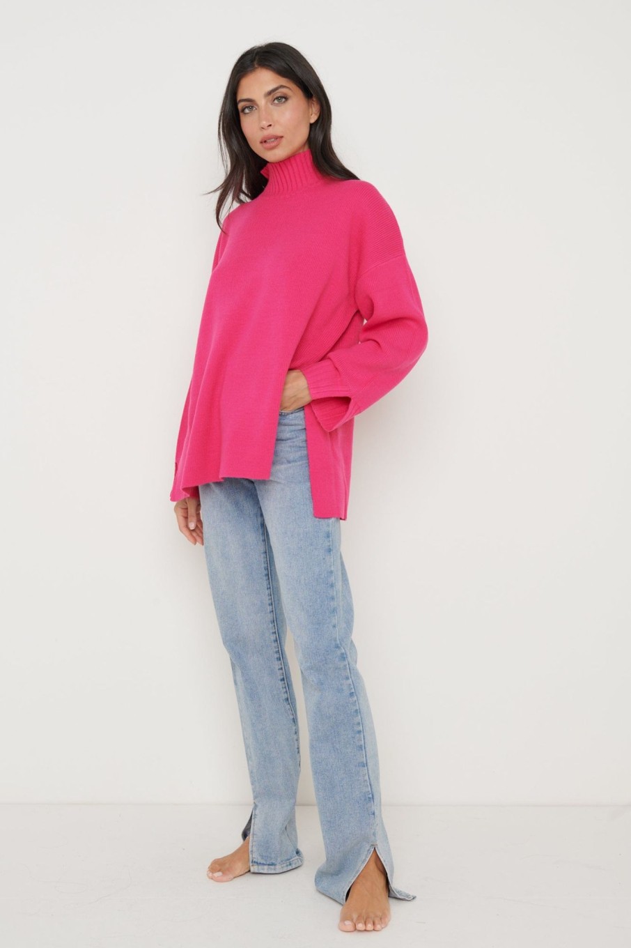 Clothing Pretty Lavish | Amory Grown Neck Knit Jumper Pink