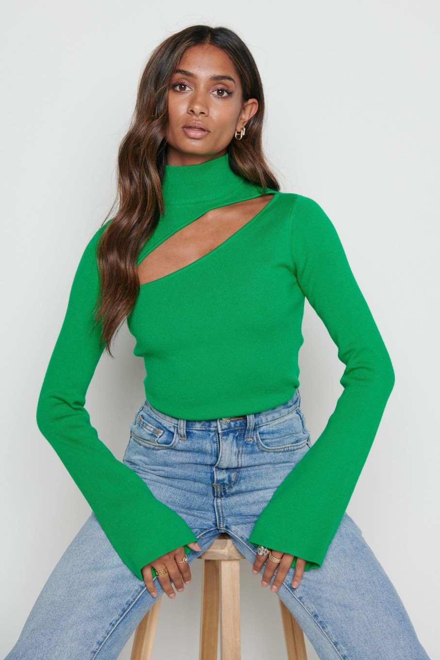 Clothing Pretty Lavish | Shani Cut Out Knit Top Emerald