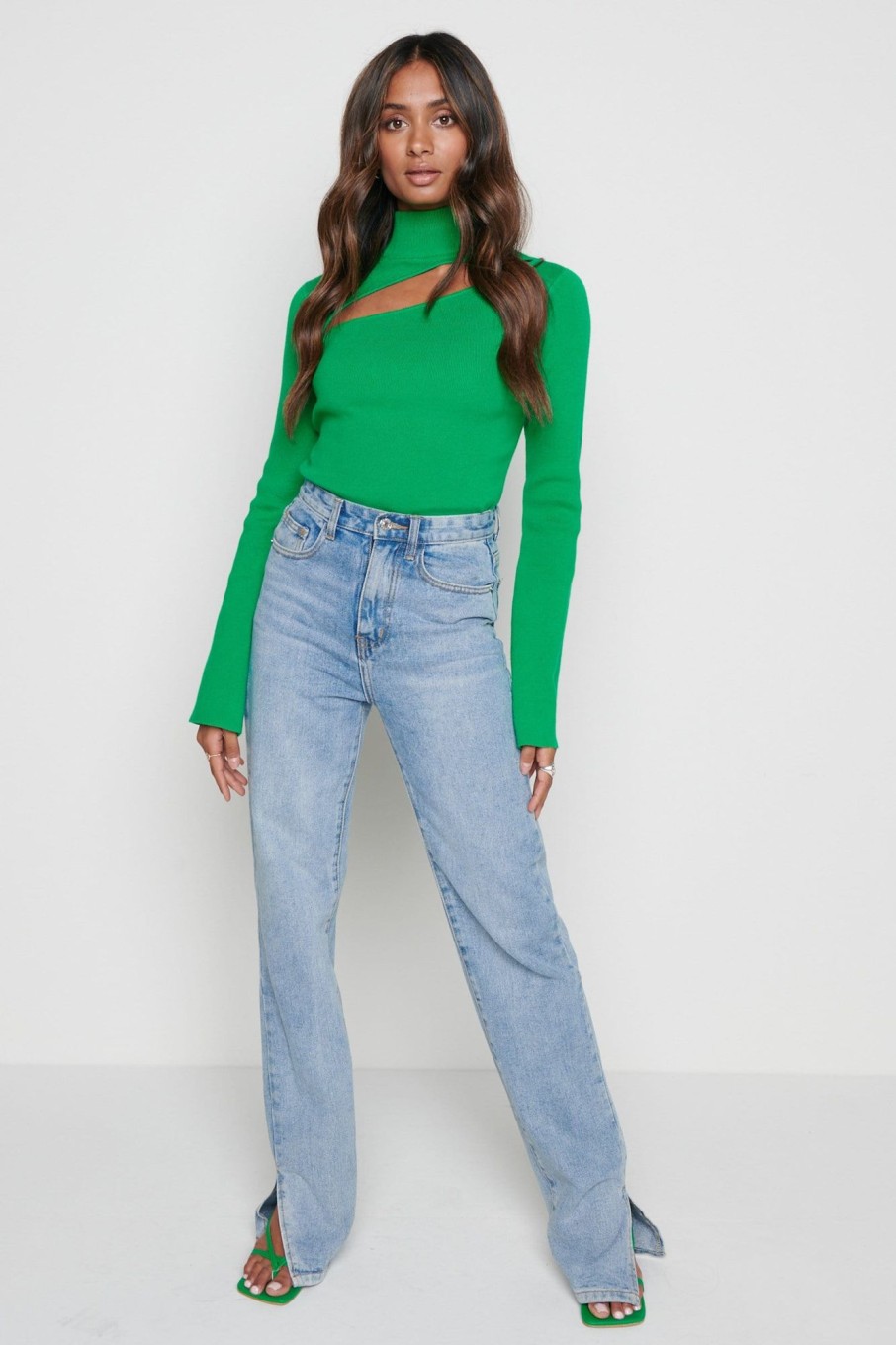 Clothing Pretty Lavish | Shani Cut Out Knit Top Emerald