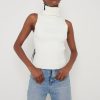 Clothing Pretty Lavish | Lulu Sleeveless Ribbed Roll Neck Cream